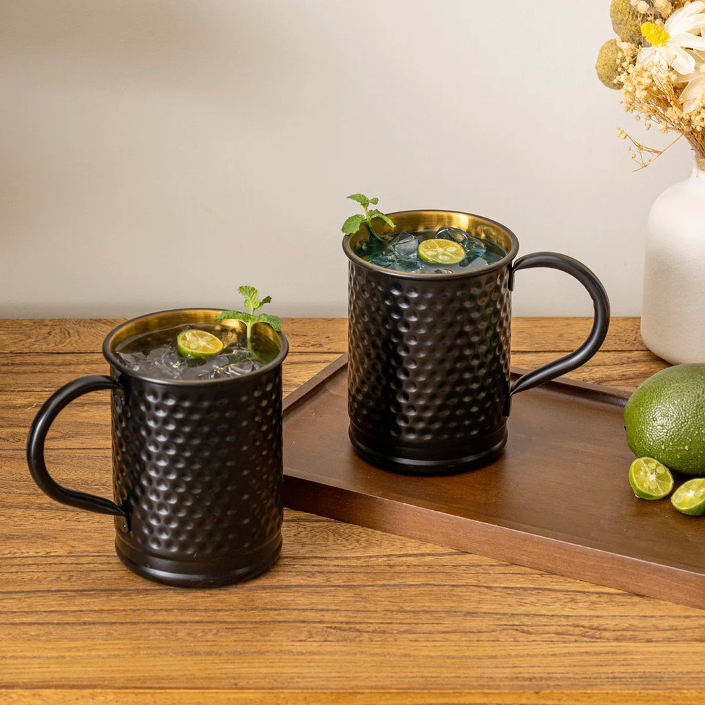 2 Piece Moscow Mule Hammered Black Metal Mugs (Set of 2)