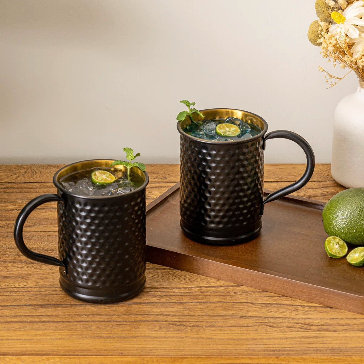 2 Piece Moscow Mule Hammered Black Metal Mugs (Set of 2)