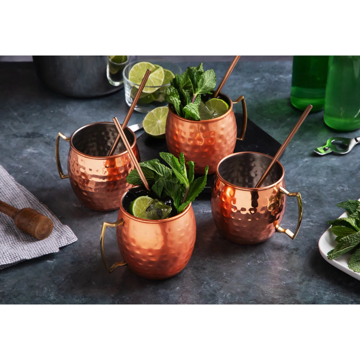 Moscow Mule Mugs 14 oz Stainless Steel Hammered Finish Barware Set for Cocktails & Cold Drinks (Set of 4)
