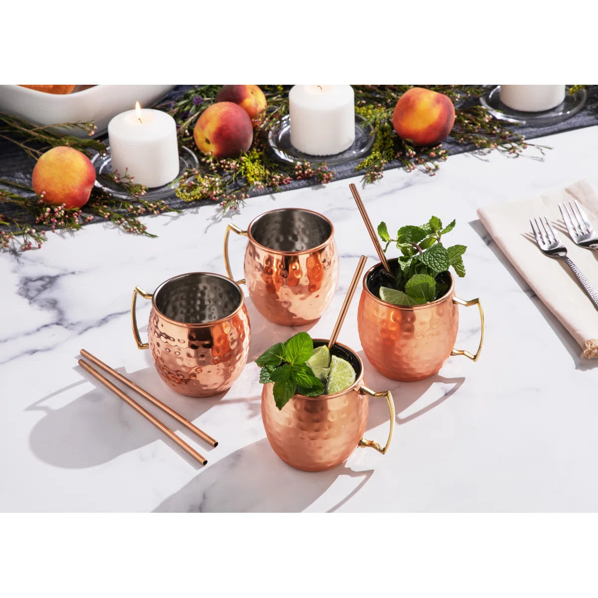 Moscow Mule Mugs 14 oz Stainless Steel Hammered Finish Barware Set for Cocktails & Cold Drinks (Set of 4)