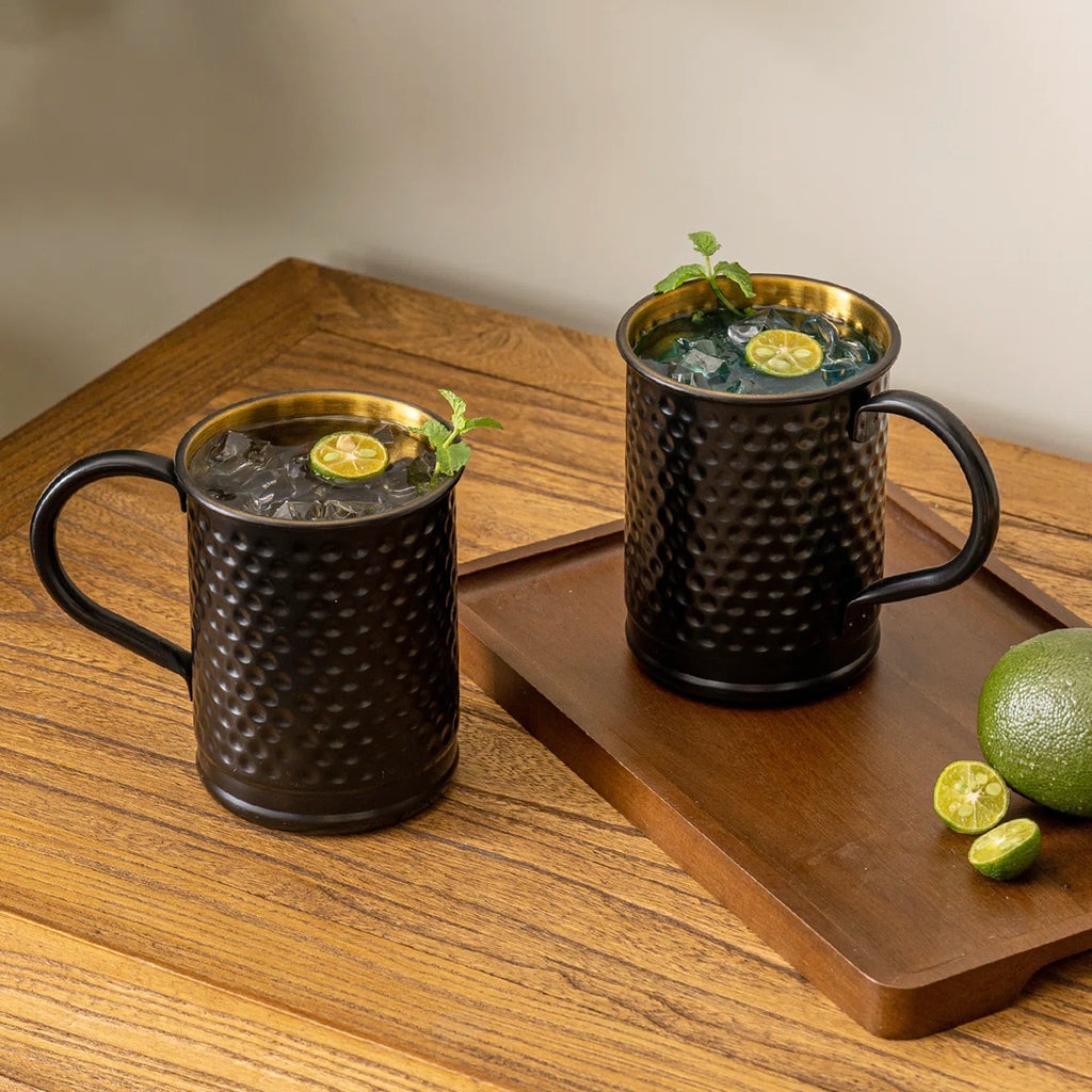2 Piece Moscow Mule Hammered Black Metal Mugs (Set of 2)