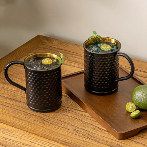 2 Piece Moscow Mule Hammered Black Metal Mugs (Set of 2)