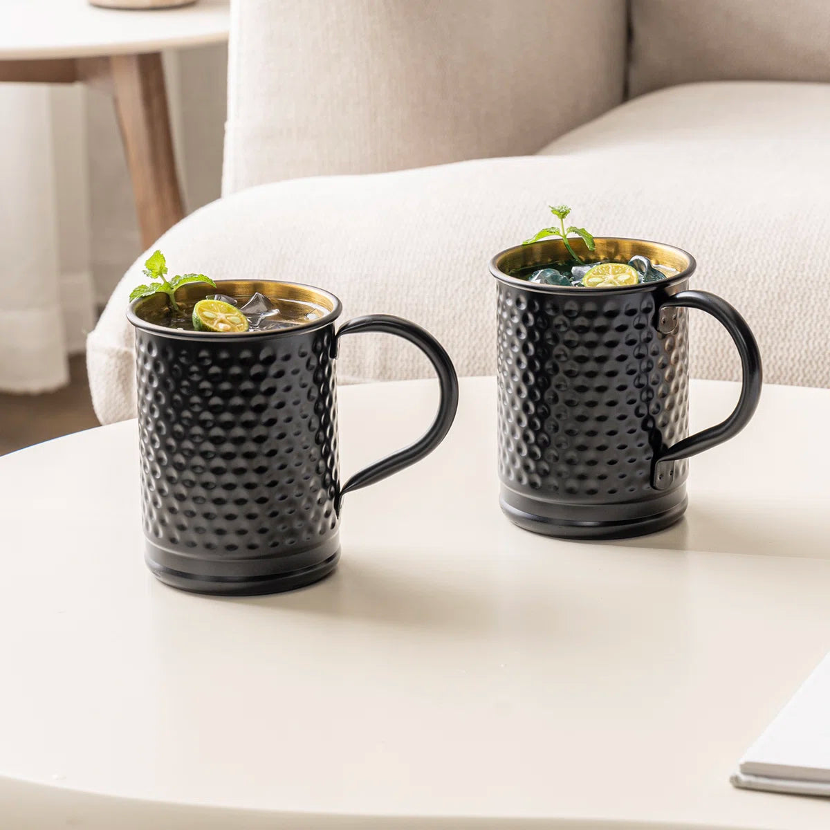 2 Piece Moscow Mule Hammered Black Metal Mugs (Set of 2)