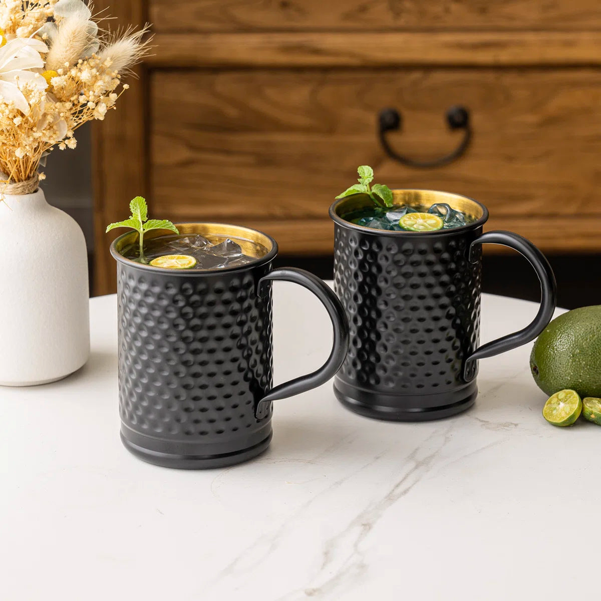 2 Piece Moscow Mule Hammered Black Metal Mugs (Set of 2)