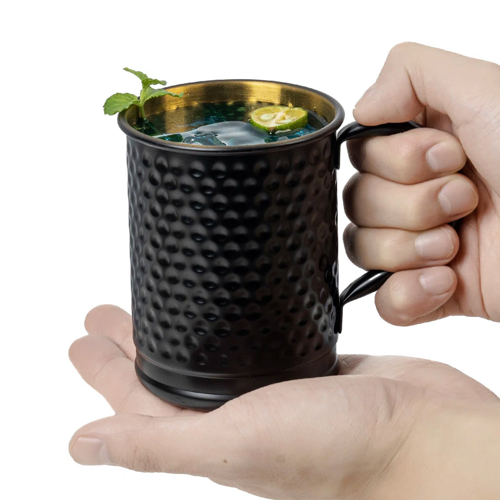 2 Piece Moscow Mule Hammered Black Metal Mugs (Set of 2)