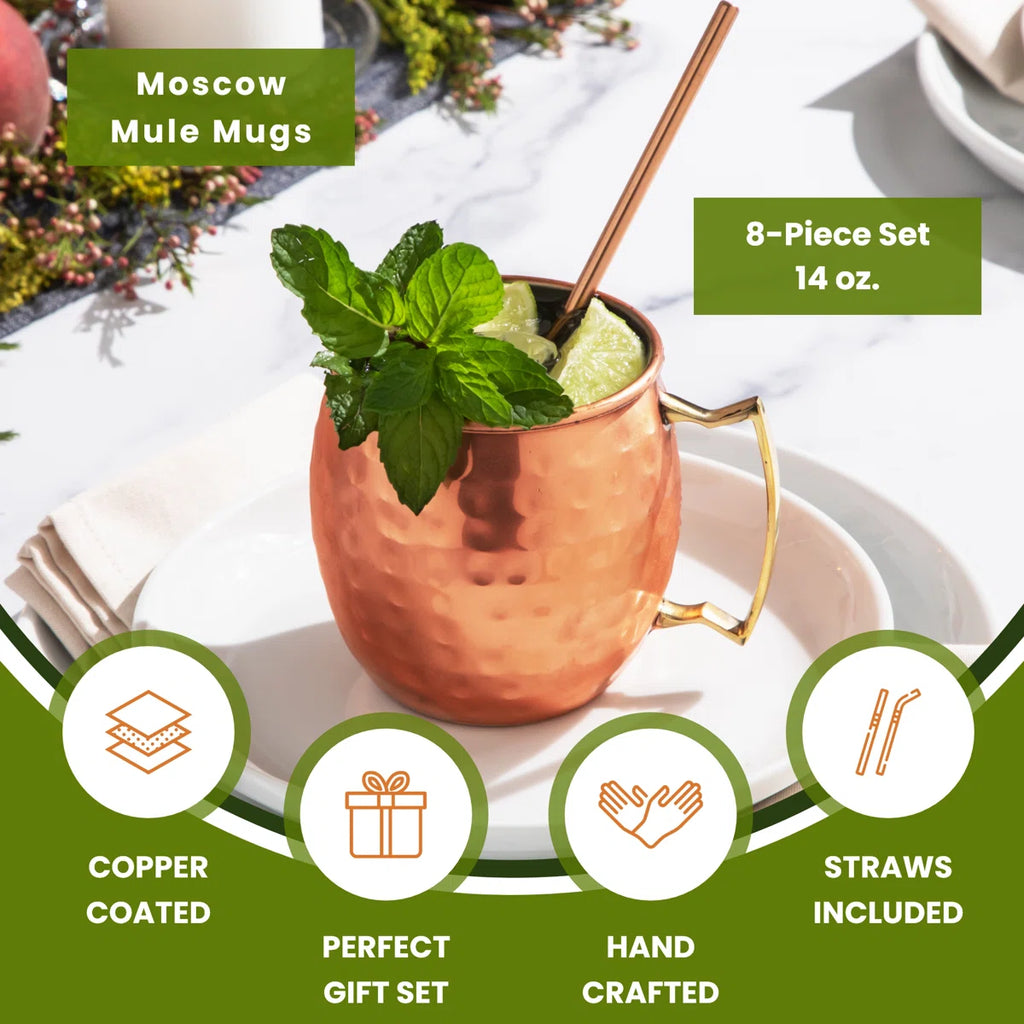 Moscow Mule Mugs 14 oz Stainless Steel Hammered Finish Barware Set for Cocktails & Cold Drinks (Set of 4)