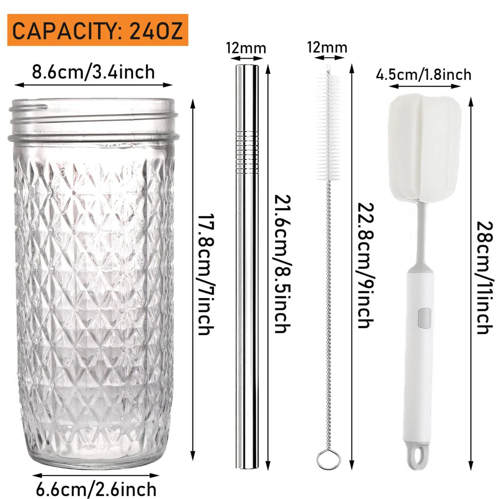 Glass Cups Set,24Oz Mason Jar Drinking Glasses With Bamboo Lids & Straws & 2 Airtight Lids, Cute Reusable Smoothie Cup, Iced Coffee Glasses, Travel Tumbler For Bubble Tea, Juice,(Clear/ 2 Pcs)